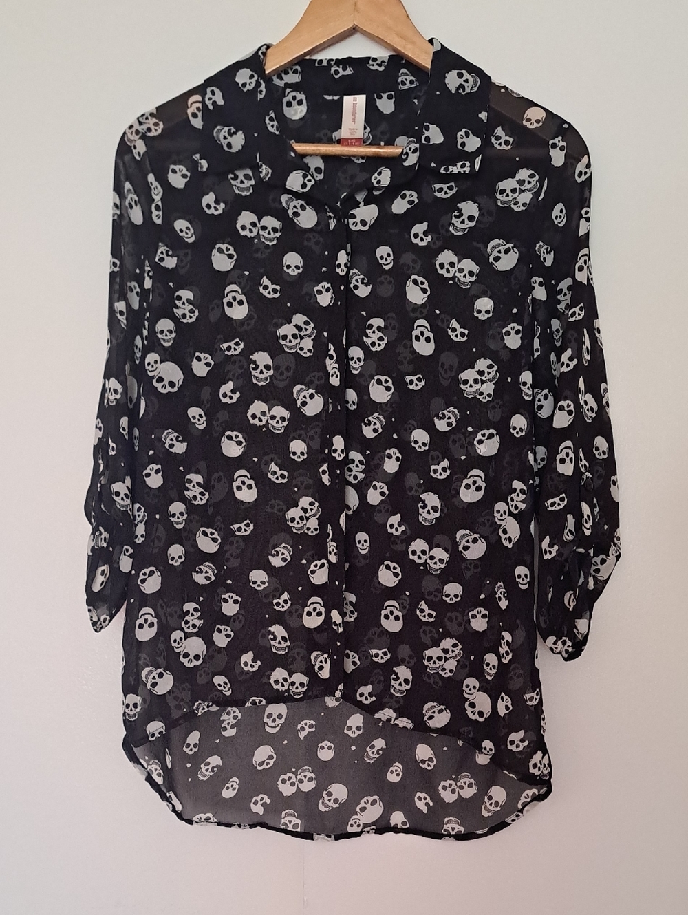 No Boundaries Black Sheer Skull Button-Up Top
